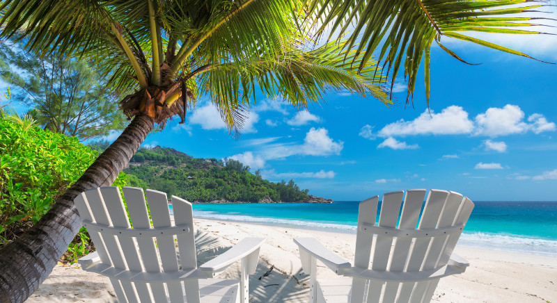 Beach chairs on a tropical beach