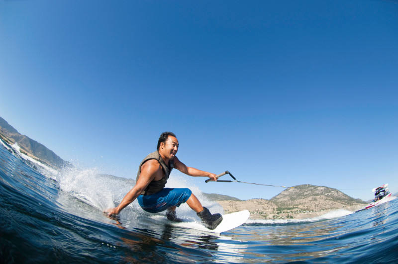 Japanese man wakeboarding